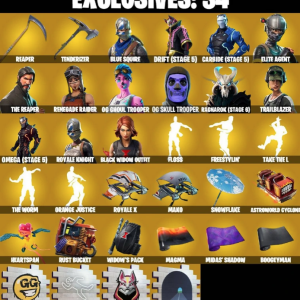 Ultimate Fortnite Account 170 Skins Renegade Raider OG Pink Ghoul Trooper OG Purple Skull Trooper Blue Squire Royale Knight Omega (Stage 5) Take the L Crazyboy Mako Ciri Backlash